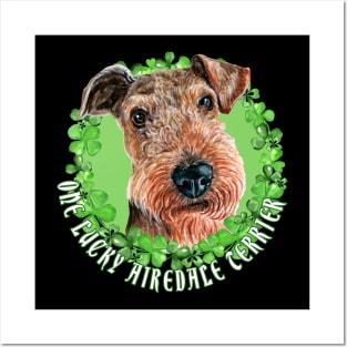 One Lucky Airedale Terrier Funny St. Patrick Dog Posters and Art